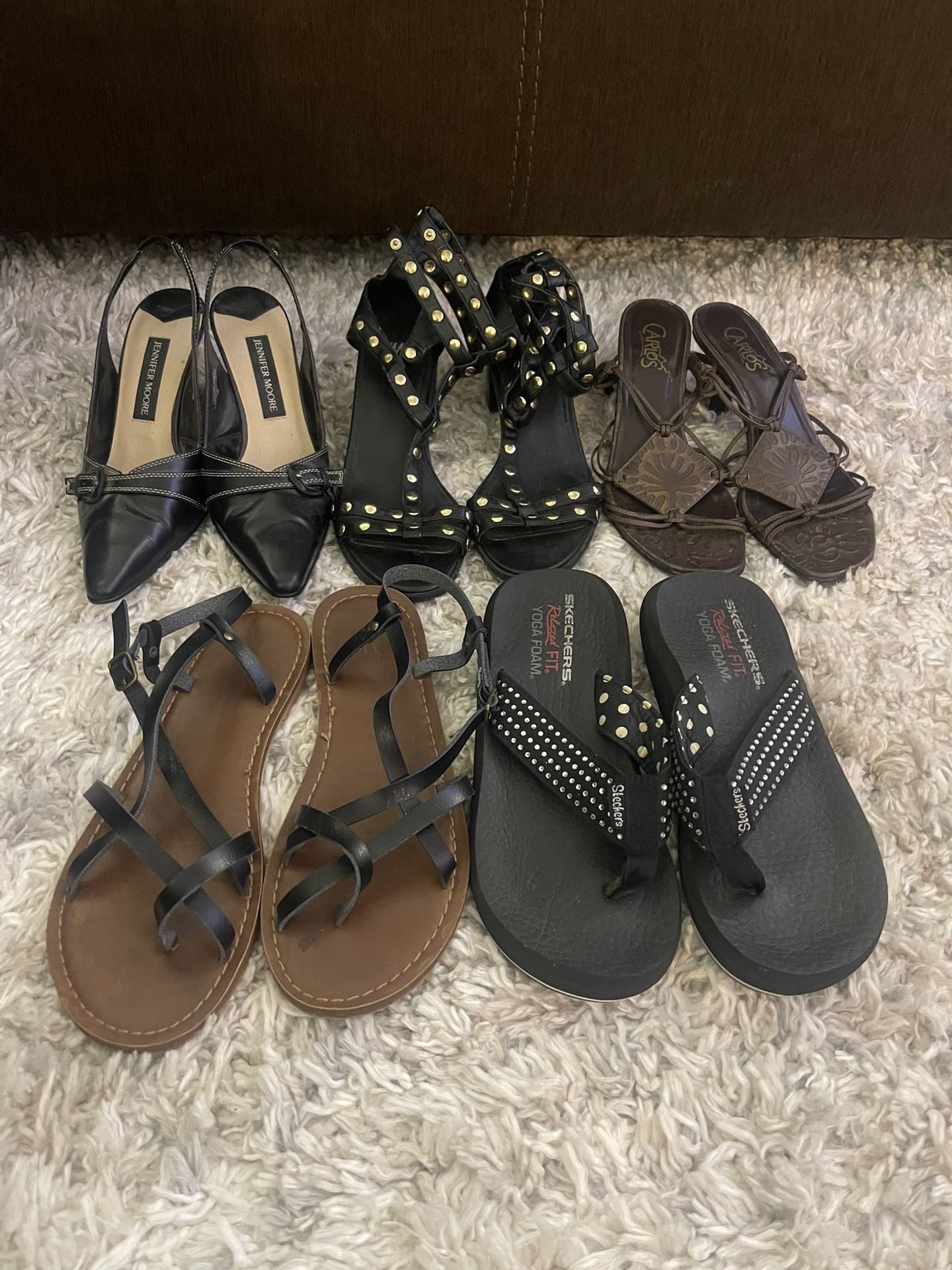 5 Pairs Women’s Size 7 Shoes Sandals Heels Bundle Dress Shoes Black Brown