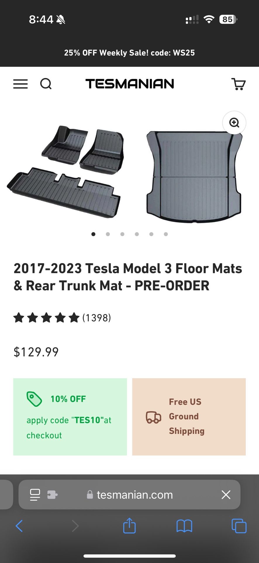 Tesmanian Tesla Model 3 Weather Floor Mats And Sunshade
