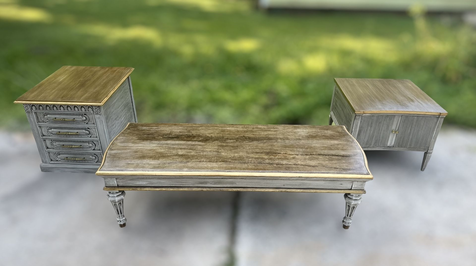 ✨ French Vintage Coffee & Side Table Set – 3pc – Hand-Restored – $415
