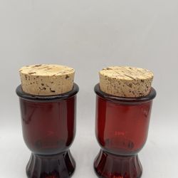Vintage Wheaton Ruby Red Juice Glass with Cork Lid. Set Of 2 Pieces