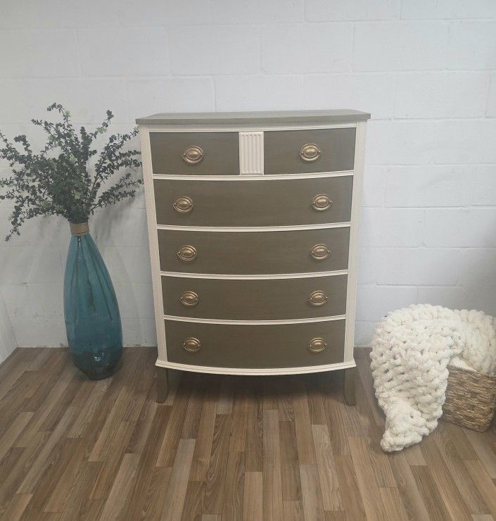 Refinished Solid Wood Dresser – Two-Tone Cream & Taupe Finish – $325 OBO