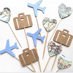 Cup Cake Toppers. Airplanes Travel Theme.