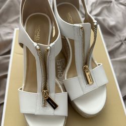 Michael Kors Berkley Mid Wedge Leather Optic White 7.5 Women’s