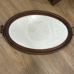 Oval Wood and Glass Serving Tray with handles