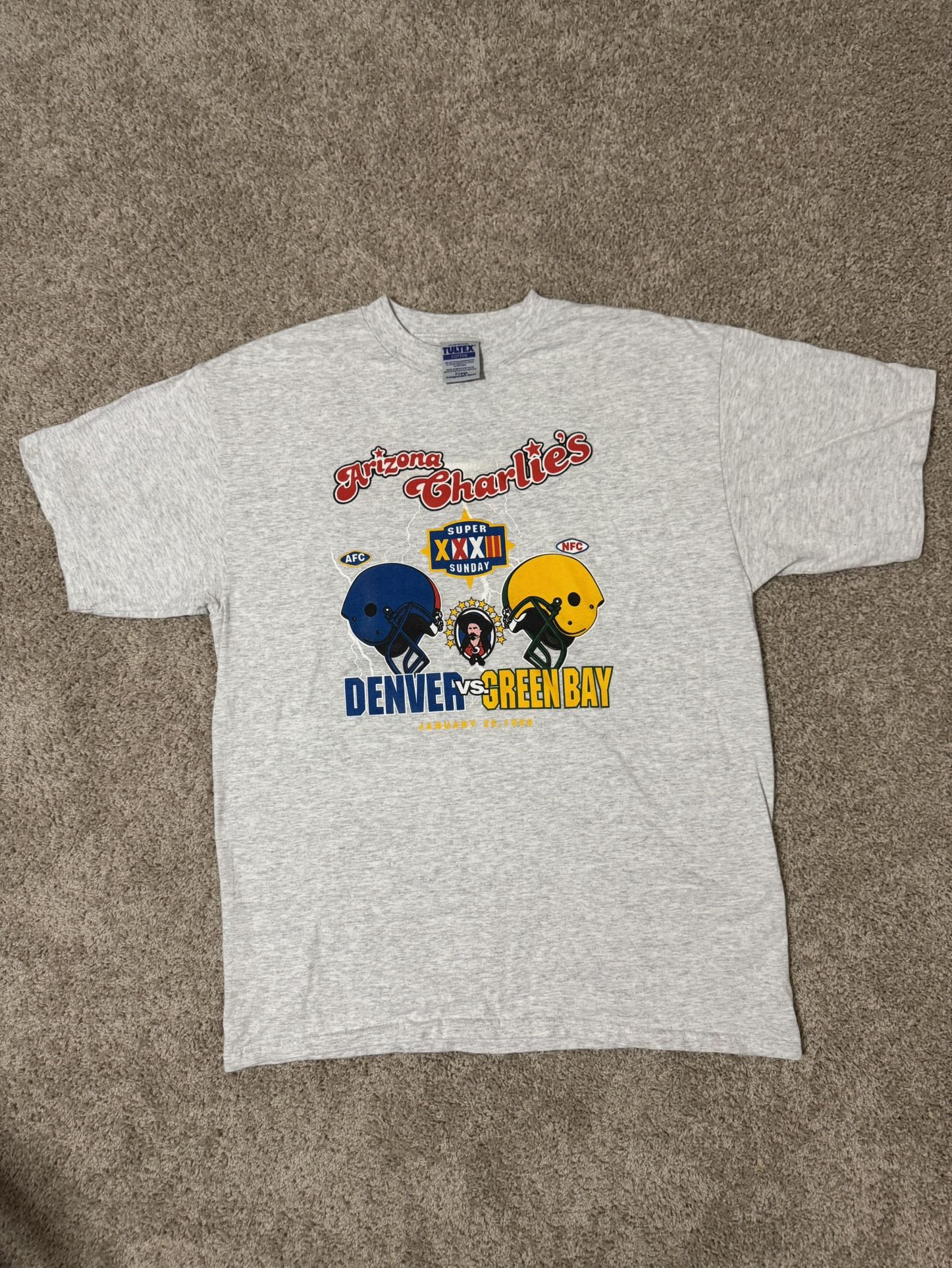 VTG 1998 Arizona Charlies Super Bowl 32 Denver Vs Green Bay Football NFL Shirt Size XL
