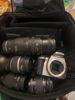 Canon Rebel XT DSLR Camera with 4 Lenses