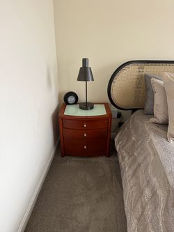Matching Wood Nightstands with Glass Inset Tops – 3 Drawers