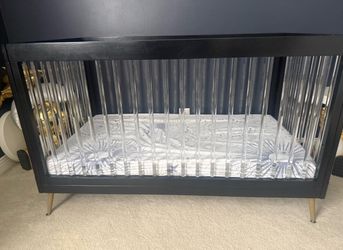Modern Black Acrylic Crib with Gold Legs