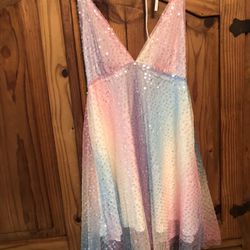 Pastel Rainbow Sequin Halter Mini - Perfect For A Swiftie Concert - NEW-NEVER WORN   Size - Small Jrs.