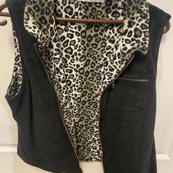 Vest Large Black Velvet Leopard 