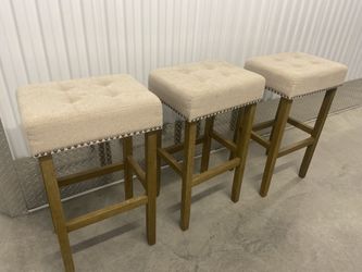 Set of 3 Tufted Upholstered Bar Stools