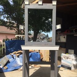 Vanity, Custom, LED, Grey/white, Quartz Tabletop,