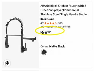 Black Kitchen Faucet with 2 Function Sprayer,Commercial Stainless Steel Single Handle Single Hole Spring Matte Black Kitchen Faucet