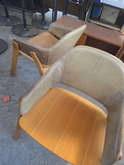 Mid-Century Armchairs with Wood Seat – Set of 2