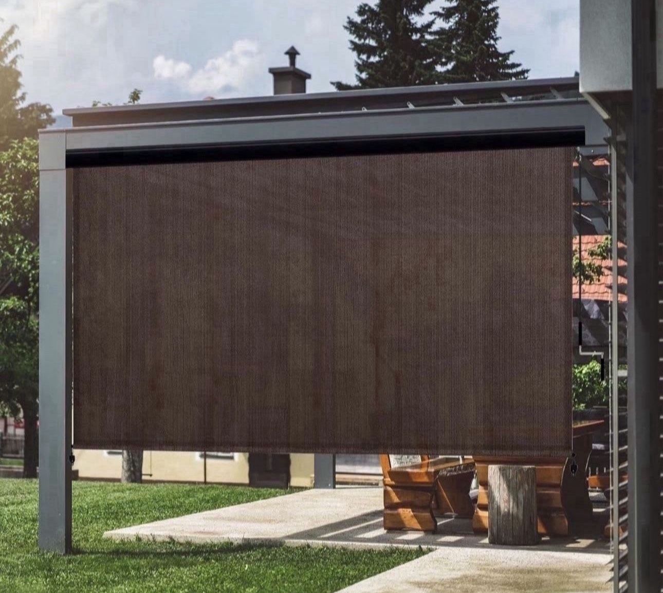 VICLLAX Premium Outdoor Roller Shade, 95% Patio Cordless Blinds with Weather Resistant Valance 6x8FT,Chocolate