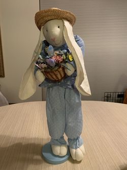 Easter Bunny On Wood Stand  - 22-1/2” Tall x 7-1/2” Wide