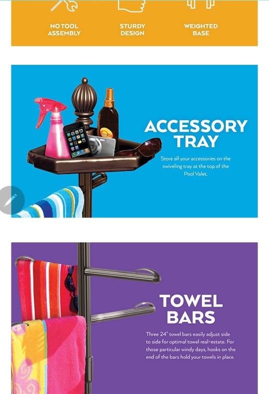 Pool & Spa Valet, Adjustable Pool & Patio Towel Holder,