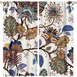 Boho Floral Curtains Vintage Abstract Bohemian Flower Leaf Plant Colorful Art Print for Girls Women Bedroom Living Room Bathroom Decor Rod Pocket Blac