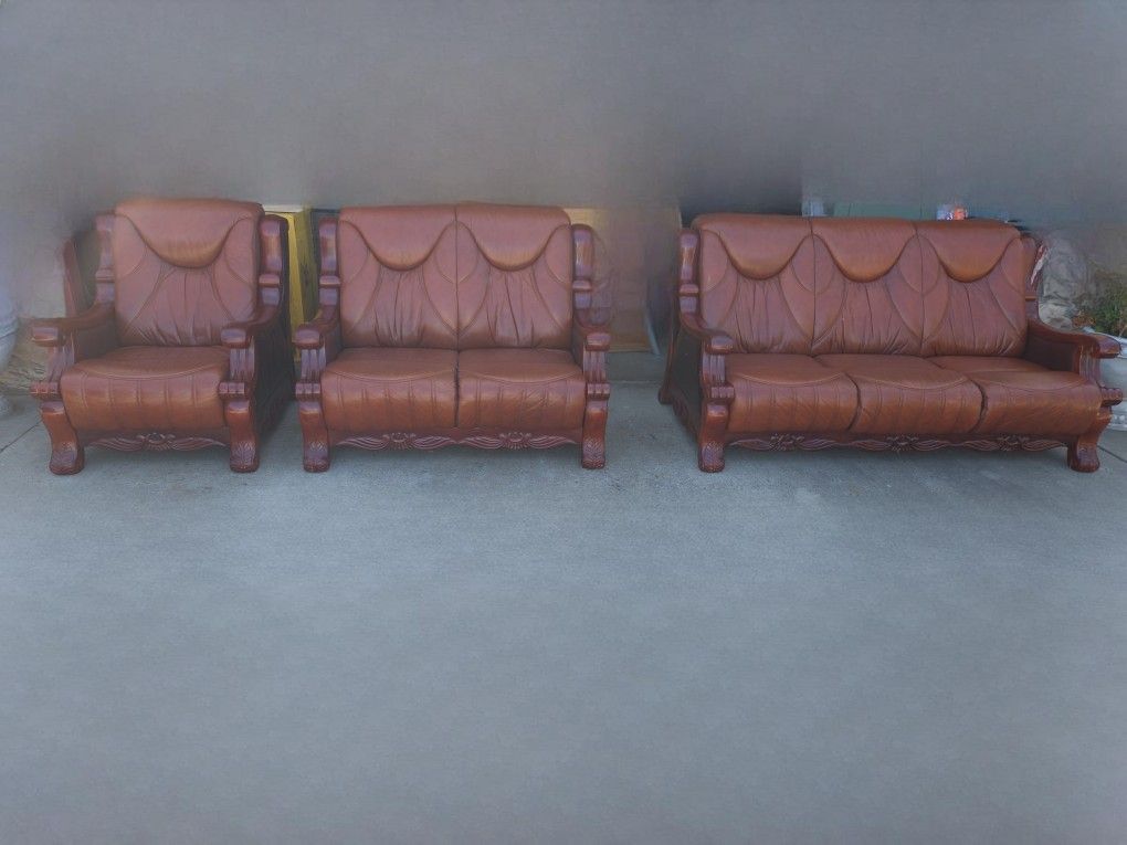 Red Leather Sofa, Love Seat, Chair