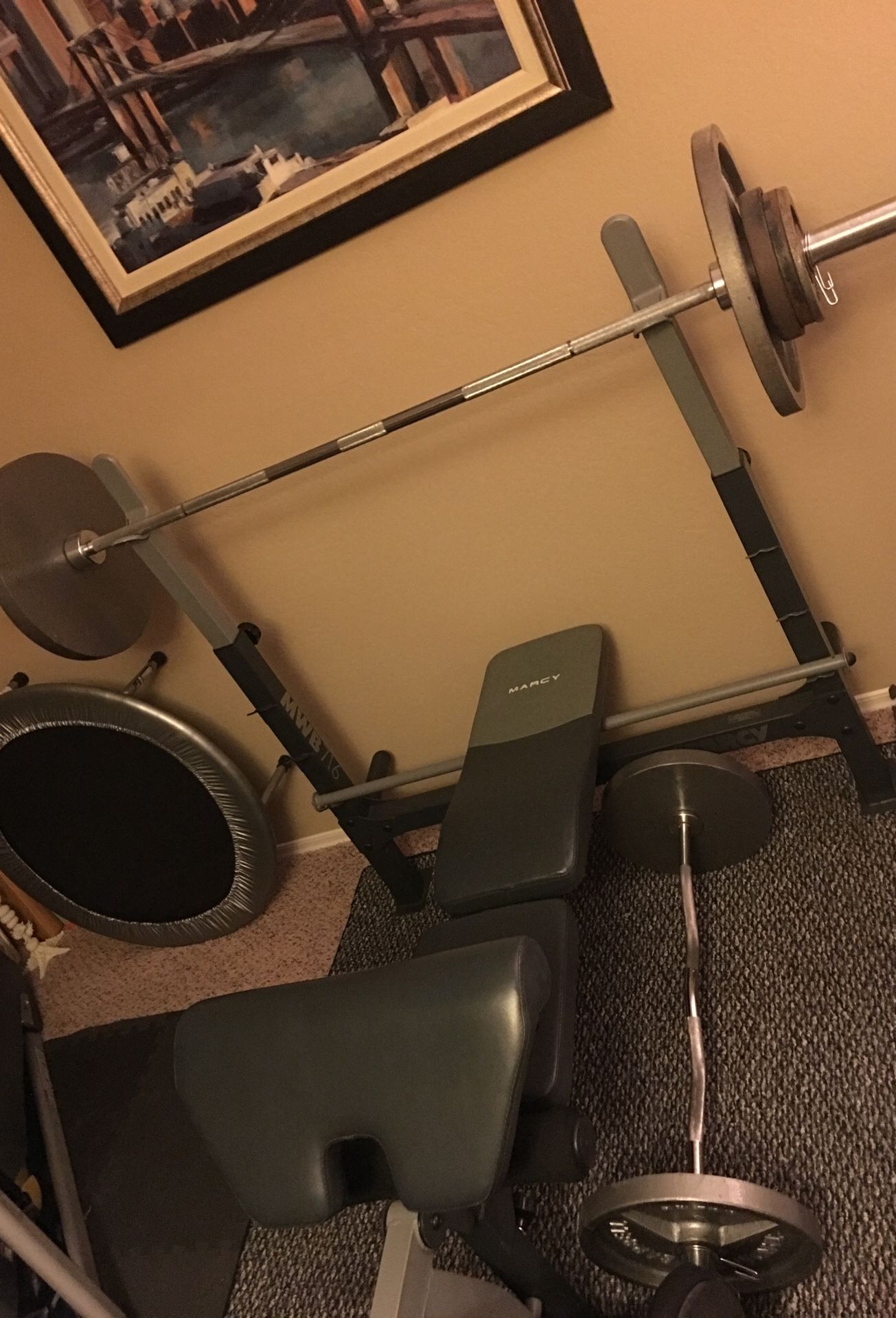 Bench Press by Marcy Set:with weights/bars and weight stand.