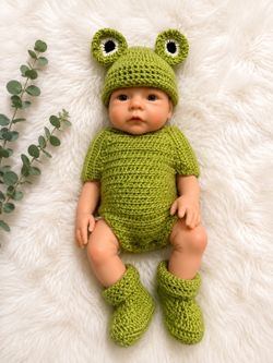 Handmade Crochet Froggy baby outfit/photo prop