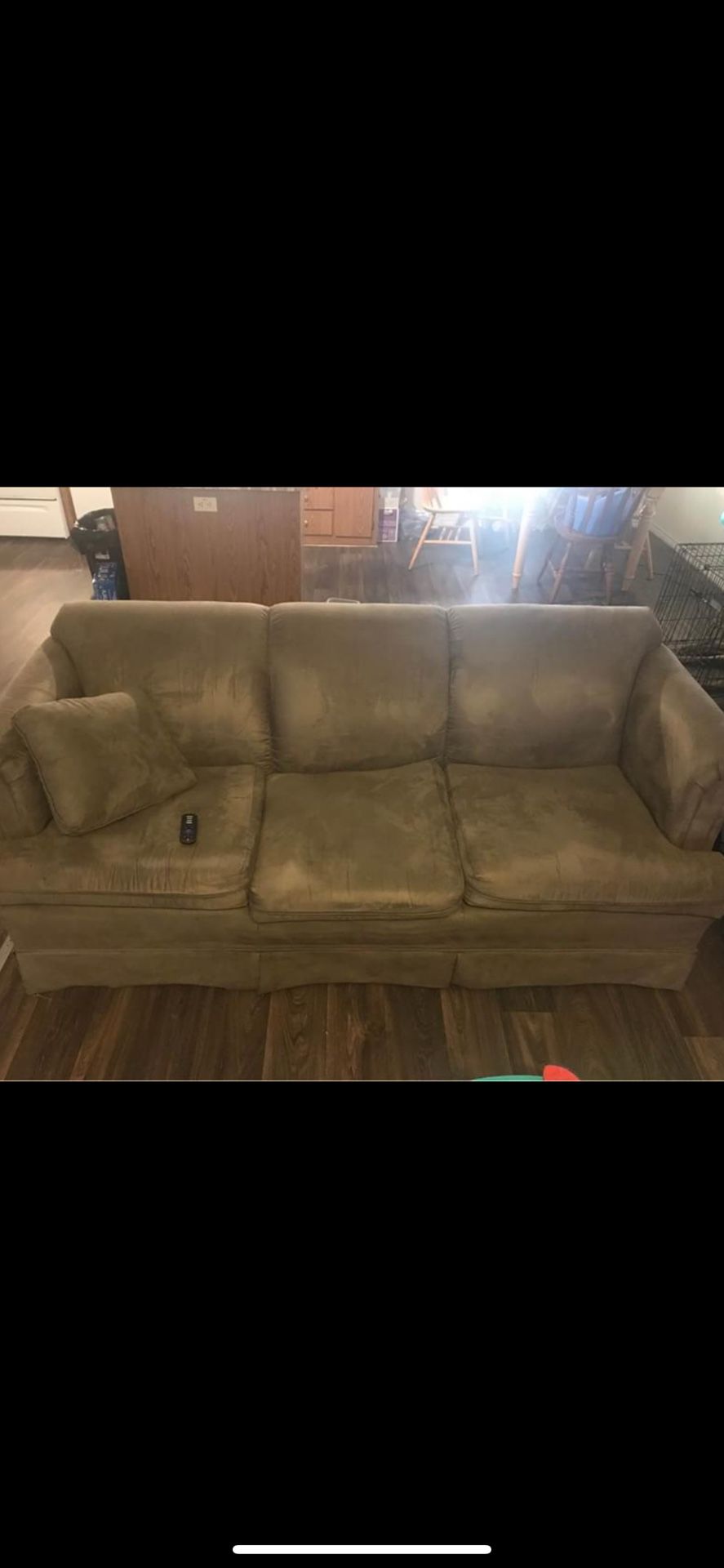 tan couch has no holes or tears