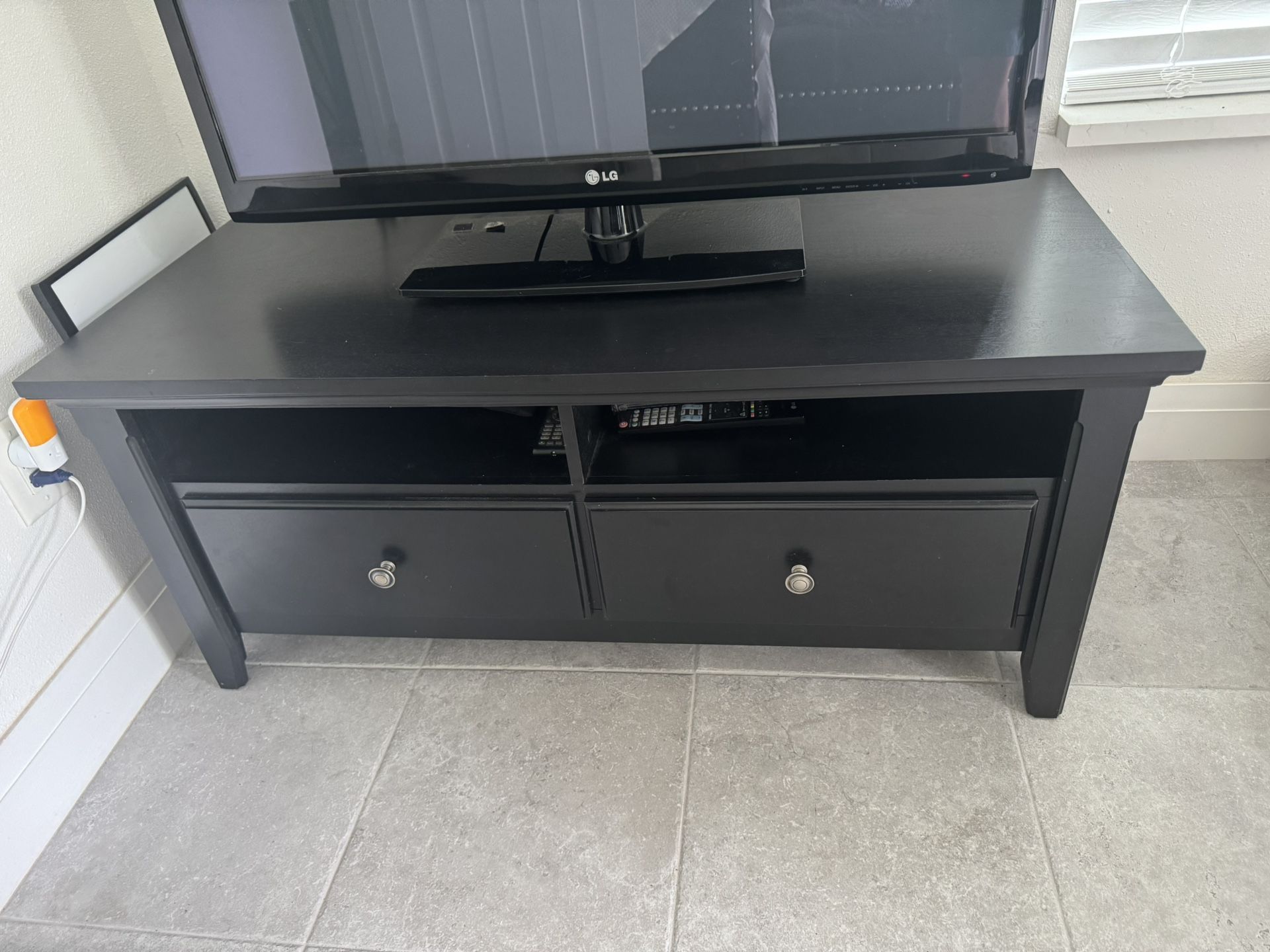 Black Wooden TV Stand – 48” Wide w/ Drawers & Storage