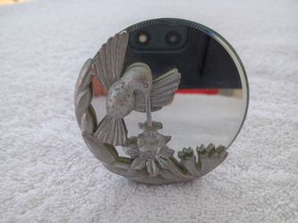 Pewter Hummingbird and Floral Framed Mirror