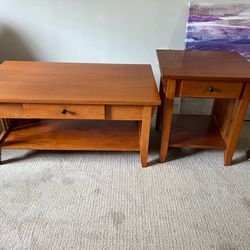 One coffee table, one matching end table for sale