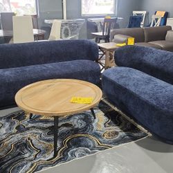 2 PIECE SOFA LOVESEAT Puder BLUE Sofa Velvet 90" 30.7" 30"