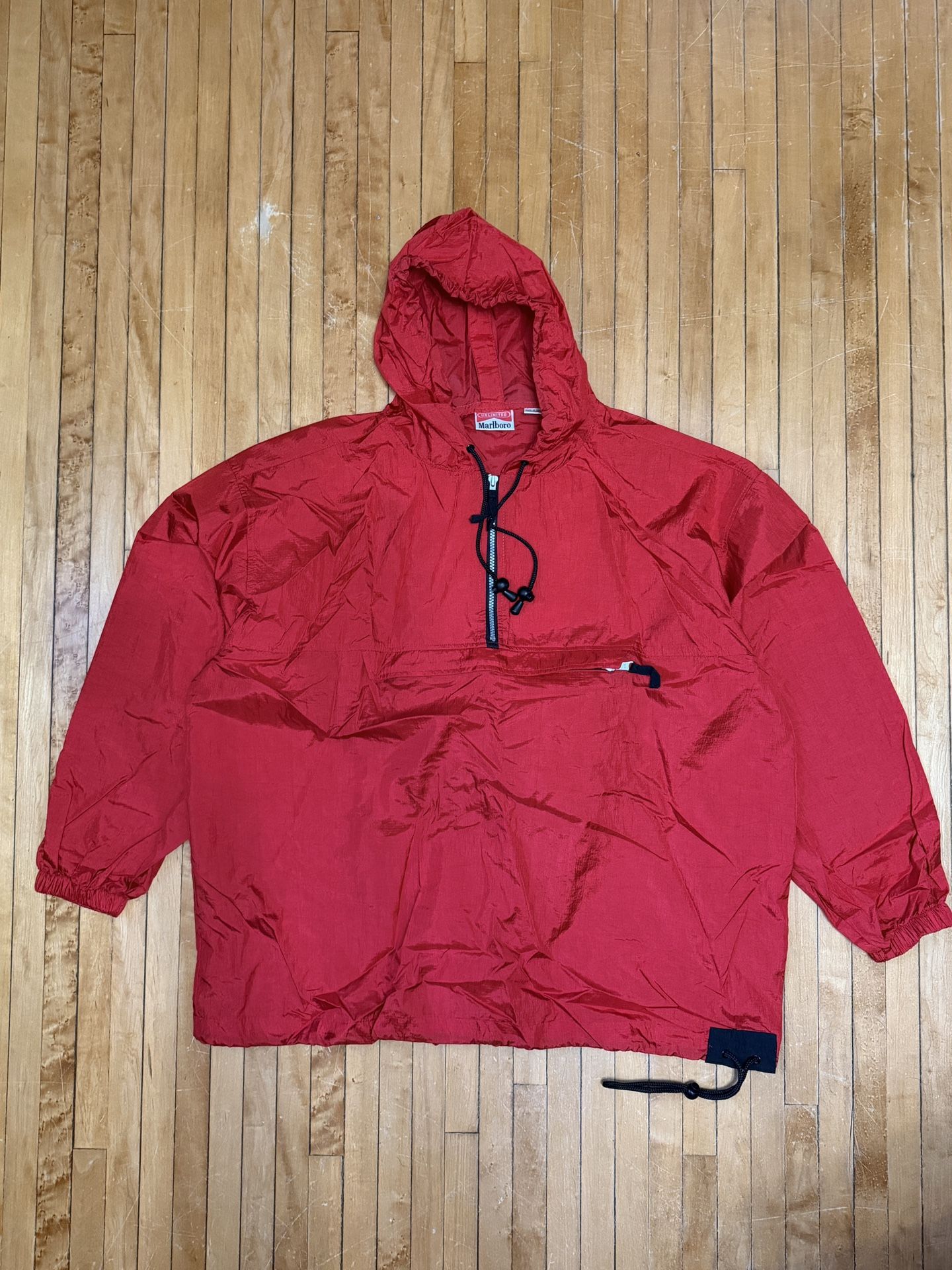 VTG 90s Marlboro Unlimited Red Packable 1/4 Zip Windbreaker Jacket Sz. L