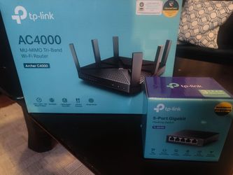TP-Link Archer C4000 Tri-Band Wi-Fi Router + 5-Port Gigabit Ethernet Switch Bundle