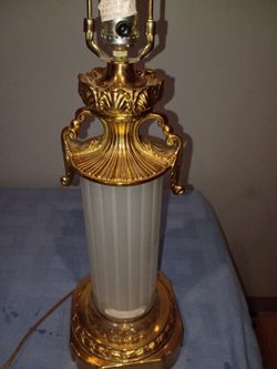 Vintage Gold French Empire Style Ribbed Glass Column Table Lamp
