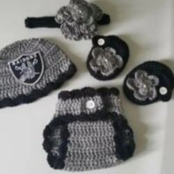 Crochet Baby Girl Las Vegas Raiders Football Inspired Outfit Photo Prop 