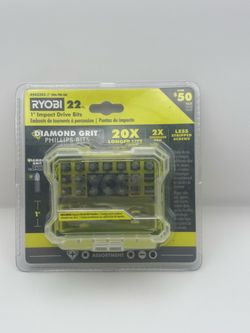 “New Ryobi 22pc Diamond Grit Impact Driver Bits Set”