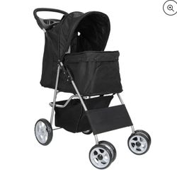 Foldable Dog Stroller Pet Travel Carriage Detachable Carrier Cart - Black
