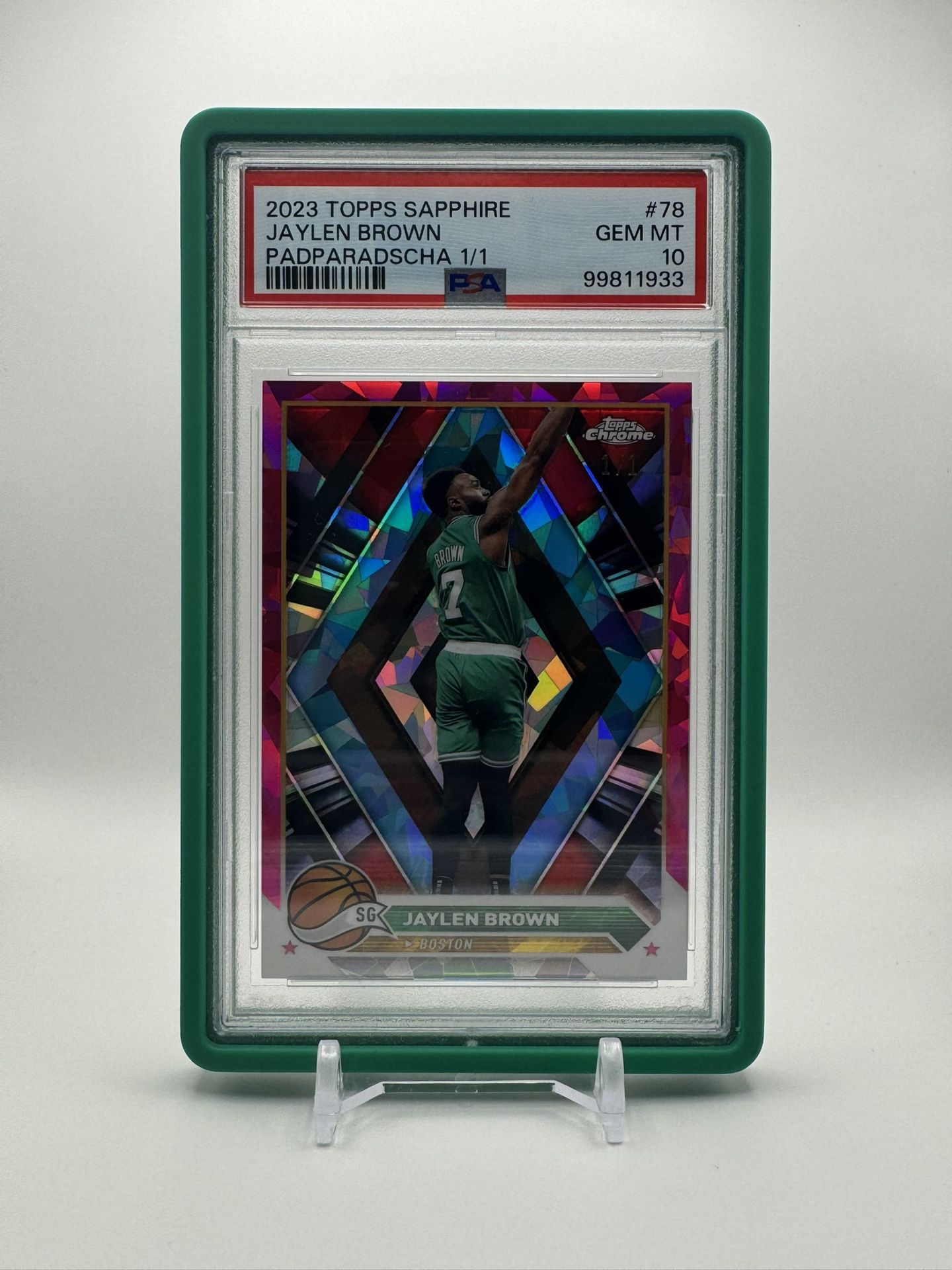 PSA 10 2023 Topps Chrome Sapphire Jaylen Brown Padparadscha 1/1