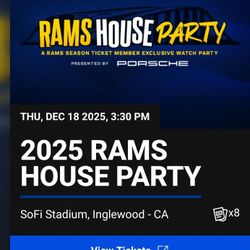 Rams House Party Tickets VS Seattle. 12/18 @ Sofi FREE PARKING 