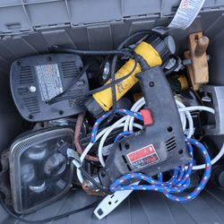 Tub Of Misc Tools, Car Stuff, Etc