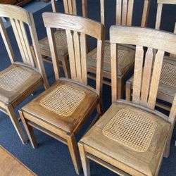 Antique, Solid Oak, Cane Seat chairs. Set Of 6