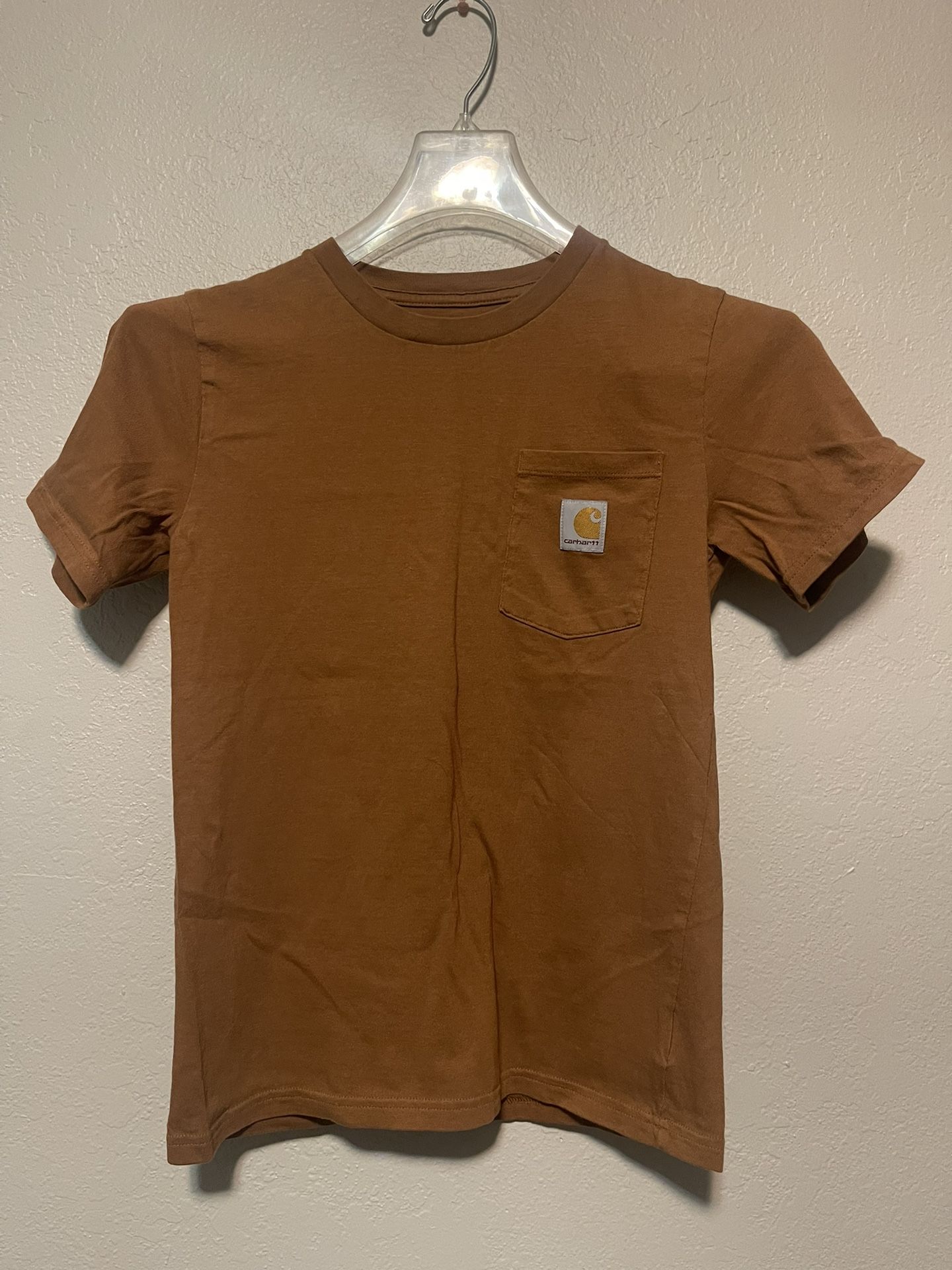Carhartt, Youth Boys Camel Brown Loose Fit Logo Pocket T Shirt, Size M (10-12)