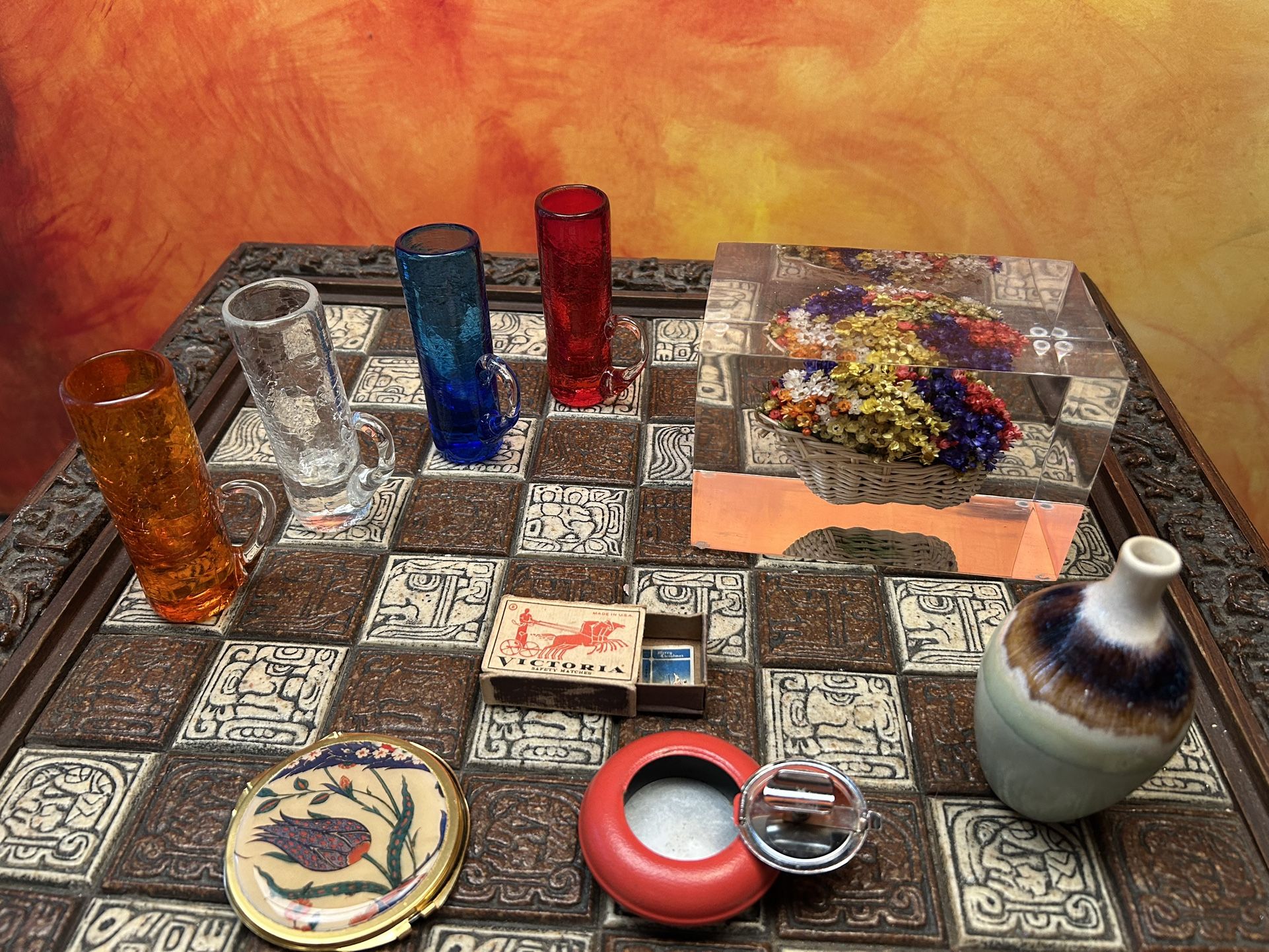 Lot For $10 Lucite Ashtray Vase Shot Glasses Mirror