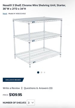 Nexel 3-Shelf Chrome Wire Shelving Unit.