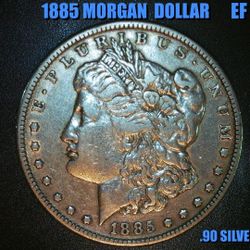 1885 LUSTEROUS BEAUTIFUL MORGAN 90% SILVER DOLLAR EF CONDITION AS SHOWN !