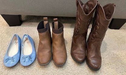 Kids shoes size 13 brown boots denim flats