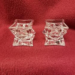 Set Of 2 Leaded Crystal candle Holders  With 2 10 In Tall Candles