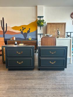Pair of Grey/ Green Nightstands / Side Tables / End Tables / Vintage!