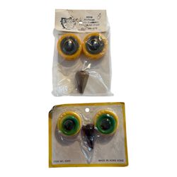 Macrame Owl Eye Beak Green & Yellow Plastic Macrame Vintage Lot of 2