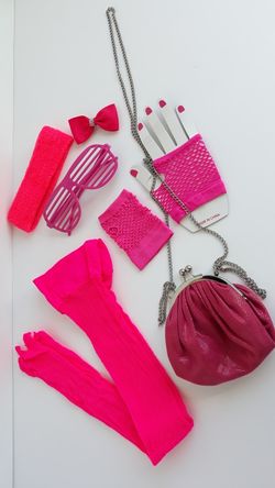 80's Accessories PINK Fishnets Gloves Headband Glasses Purse Bow Outfit