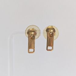 Vintage Zipper Pull Pierced Earrings, Gold Tone